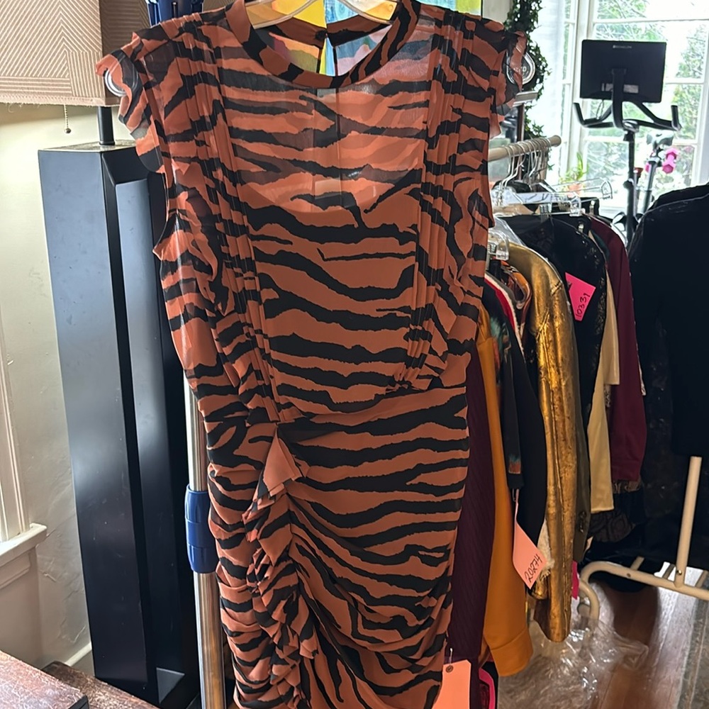 ALL SAINTS Hali Zephyr Mini Dress Toffee Brown/Black Size 2 NWT